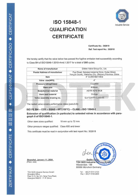 ISO 15848 Qualification Certificate 4600LB 778
